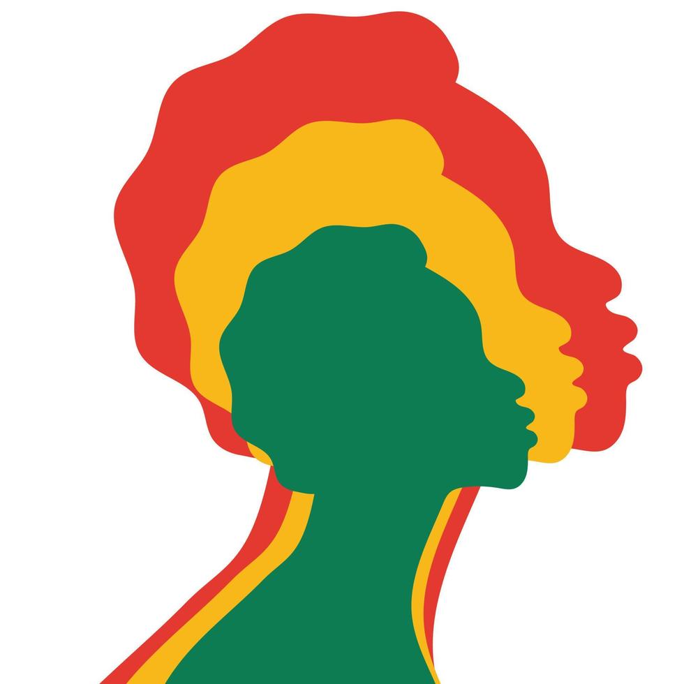 Vector african,american woman with curly hair. Hand draw afro female hairstyle silhouette.Black history month. African American History.