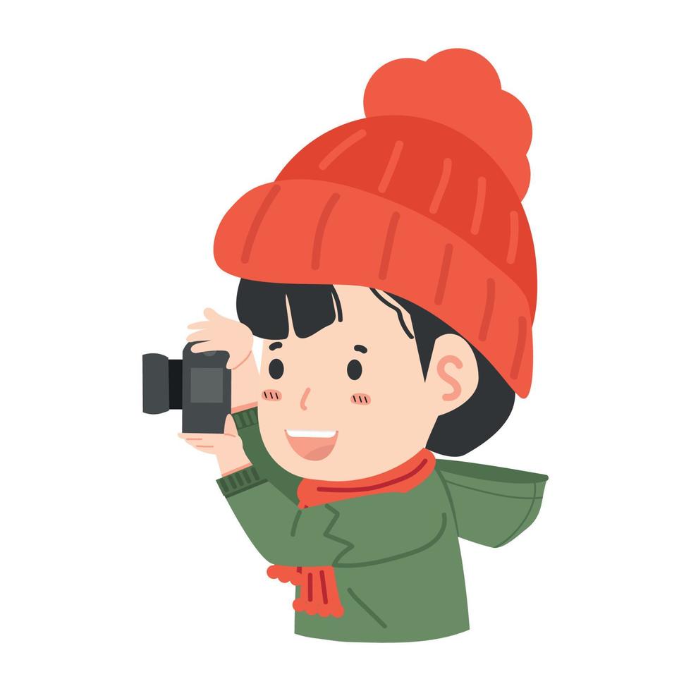 Photographer Kid girl take camera vector