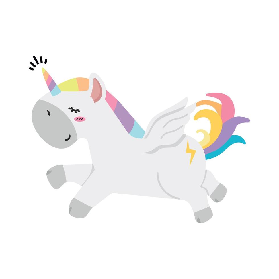 lindo, unicornio, carácter, garabato, caricatura vector