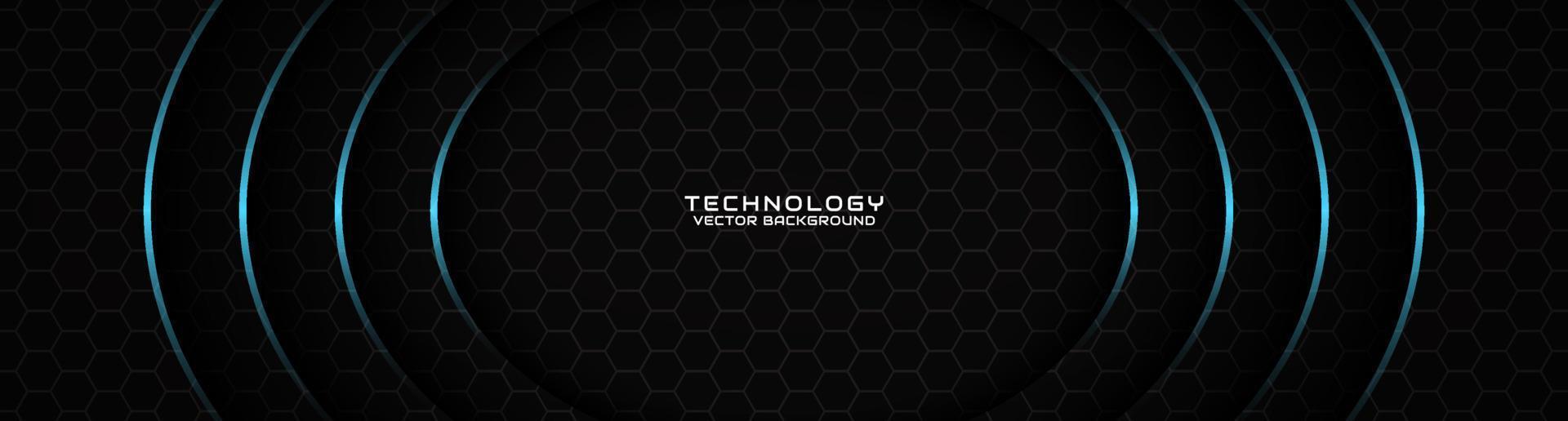3D black techno abstract background overlap layer on dark space with blue curve effect decoration. Modern graphic design element cutout style concept for banner, flyer, card, or brochure cover vector