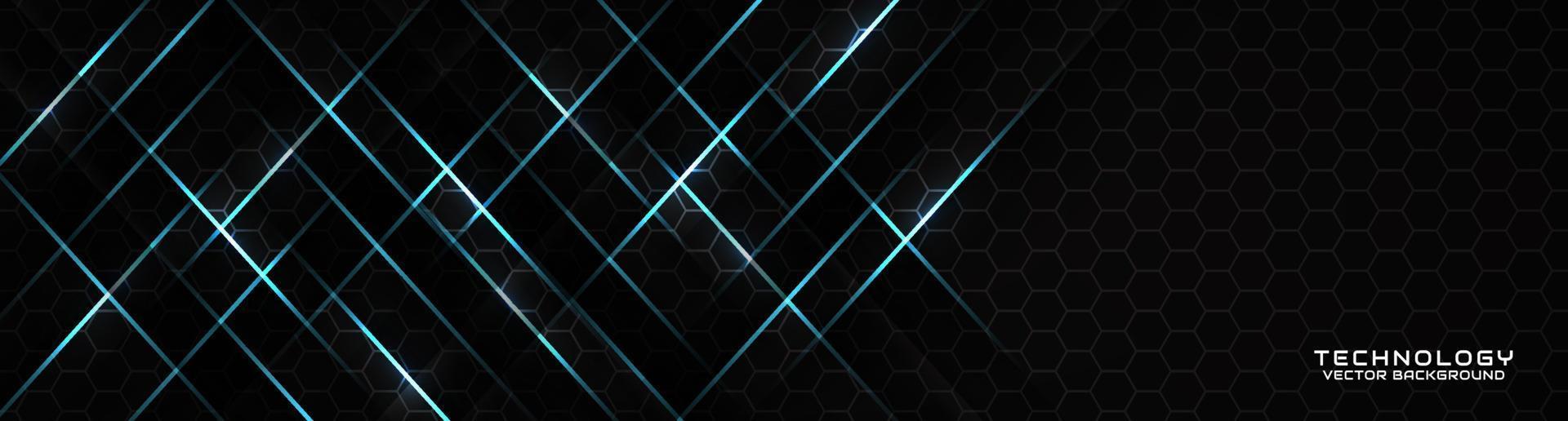 3D black techno abstract background overlap layer on dark space with blue light line effect decoration. Modern graphic design element cutout style concept for banner, flyer, card, or brochure cover vector