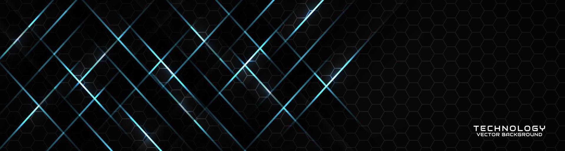 3D black techno abstract background overlap layer on dark space with blue light line effect decoration. Modern graphic design element cutout style concept for banner, flyer, card, or brochure cover vector