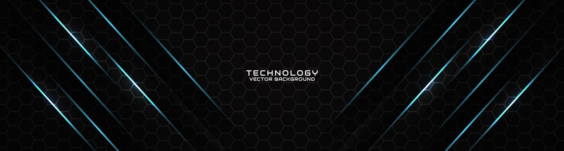 3D black techno abstract background overlap layer on dark space with blue light line effect decoration. Modern graphic design element cutout style concept for banner, flyer, card, or brochure cover vector