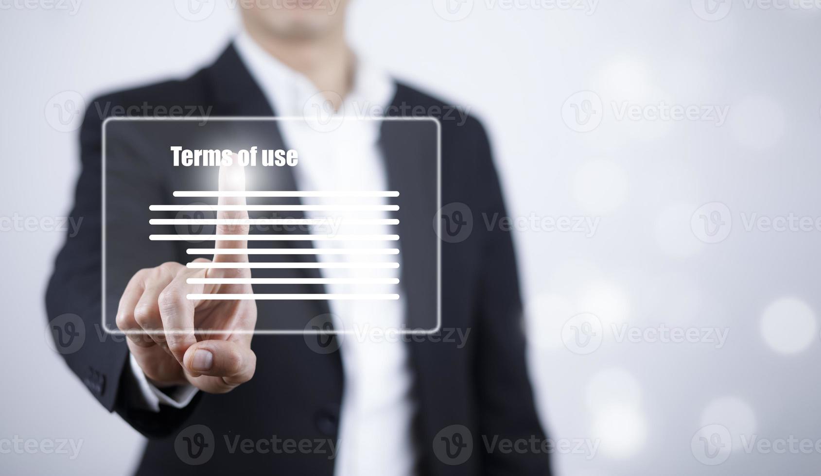 Businessman hand touch graph of Terms of use concept, online banking check budget planning concept banner for website header design,Terms of use business concept. Terms and conditions of contract. photo