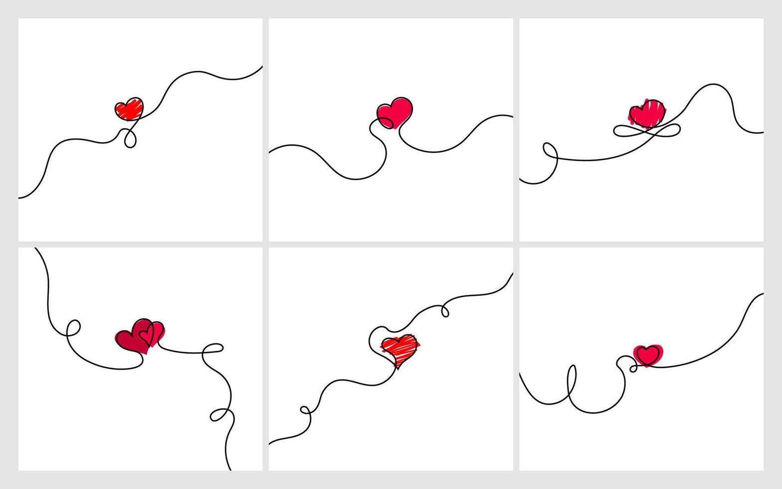 Posters with continuous line and heart Set vector