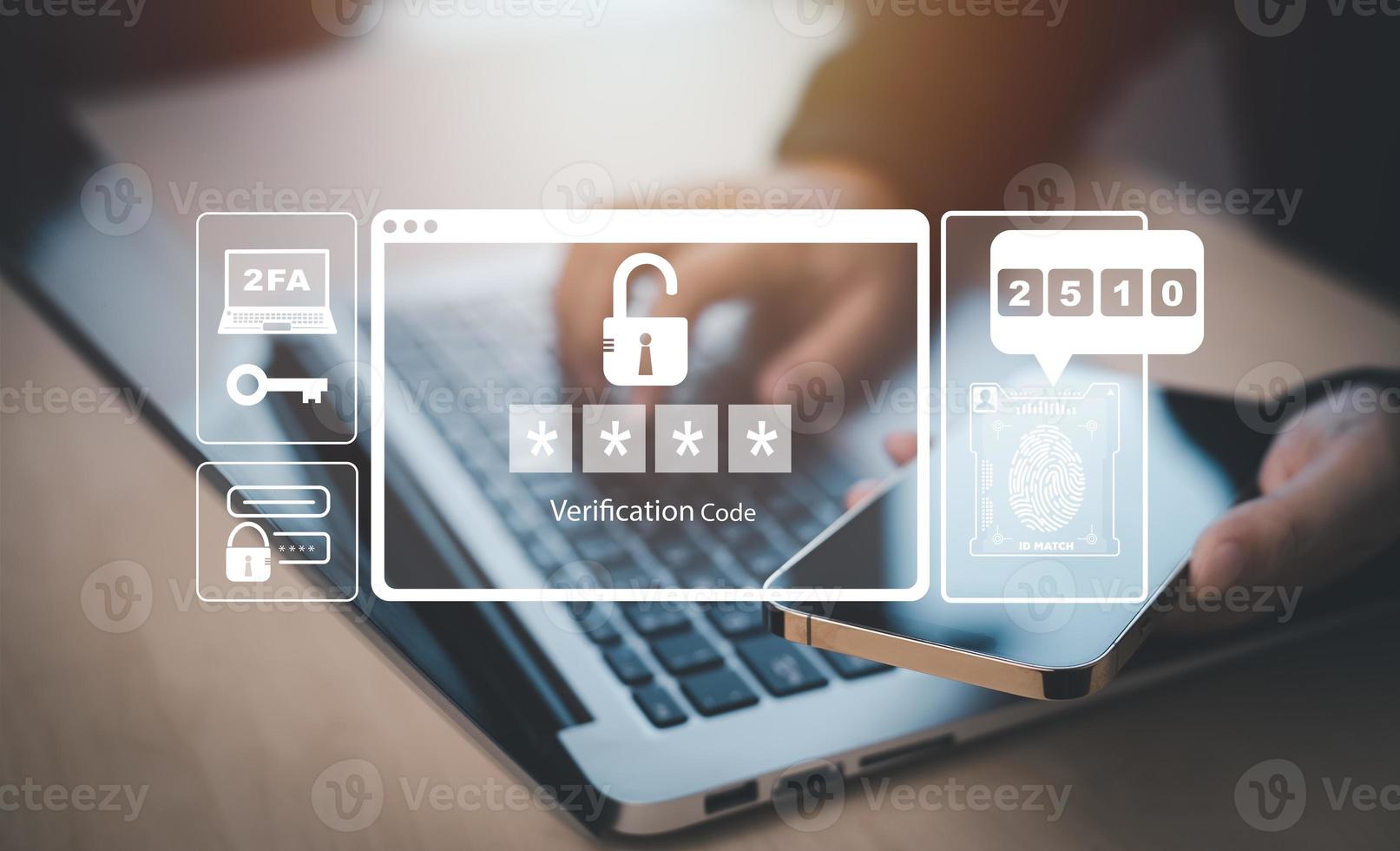Cyber security and Security password login online concept  Hands typing and entering username and password of social media, log in with smartphone to an online bank account, data protection hacker photo