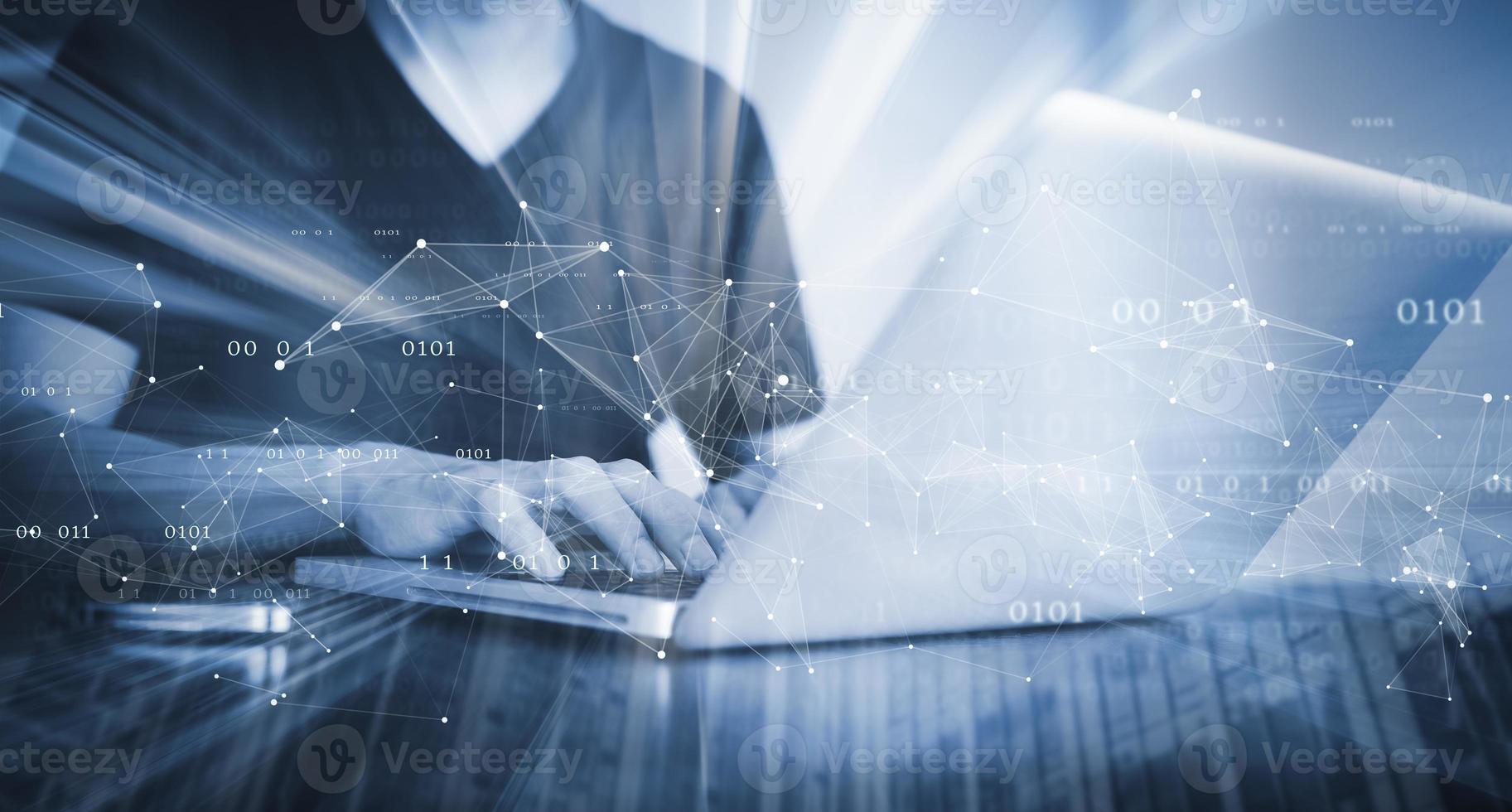 Businessman hand touch with Code html and programming on screen laptop,Programmer development Computer code,web design  coding technology in software, digital software technology development, IoT photo