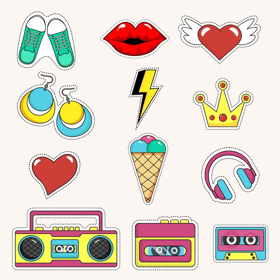 Retro comic style sticker set vector