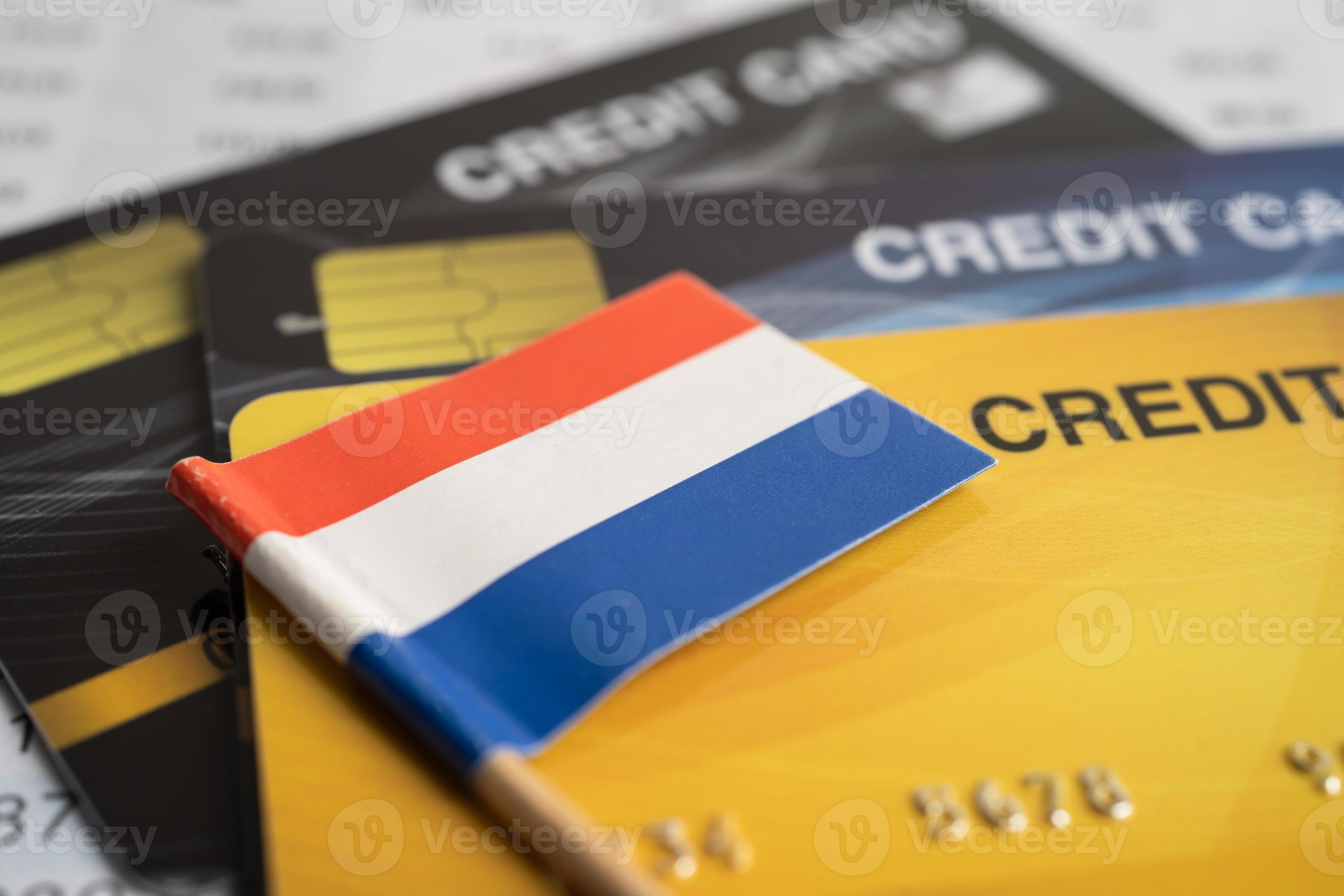 Netherlands flag on credit card. Finance development, Banking Account, Statistics, Investment