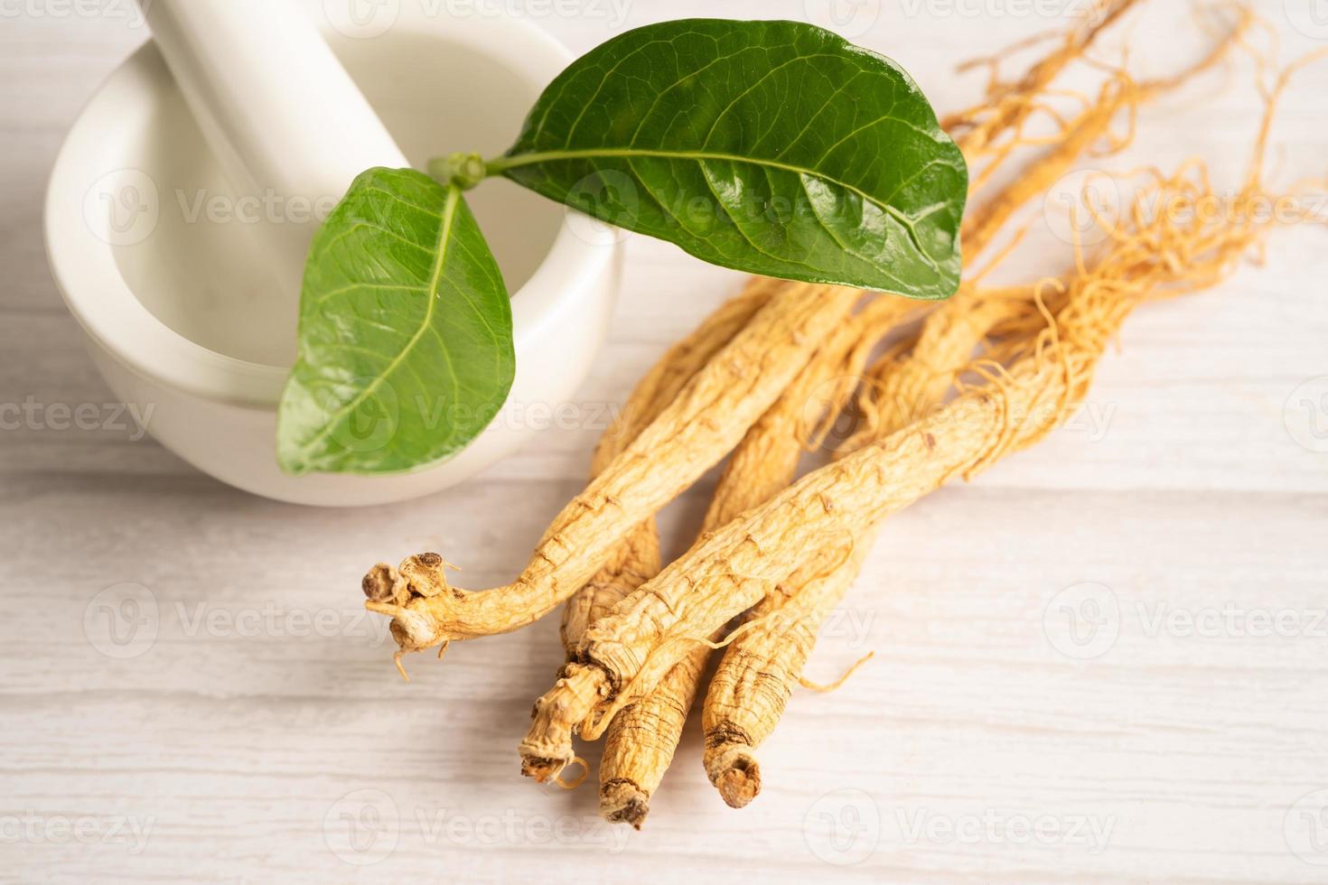 Ginseng, dried vegetable herb. Healthy food famous export food in Korea country. photo