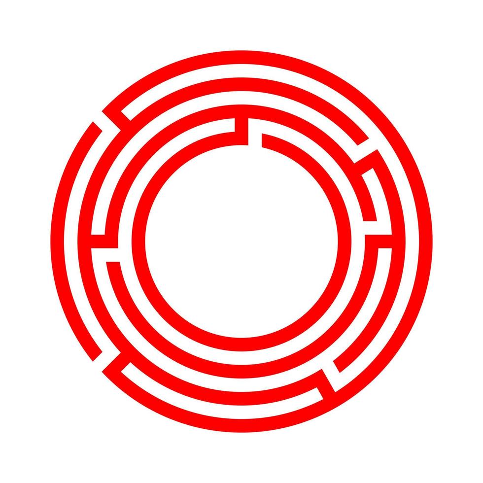 Red maze labyrinth circle on a white background vector illustration. Abstract logo symbol icon.