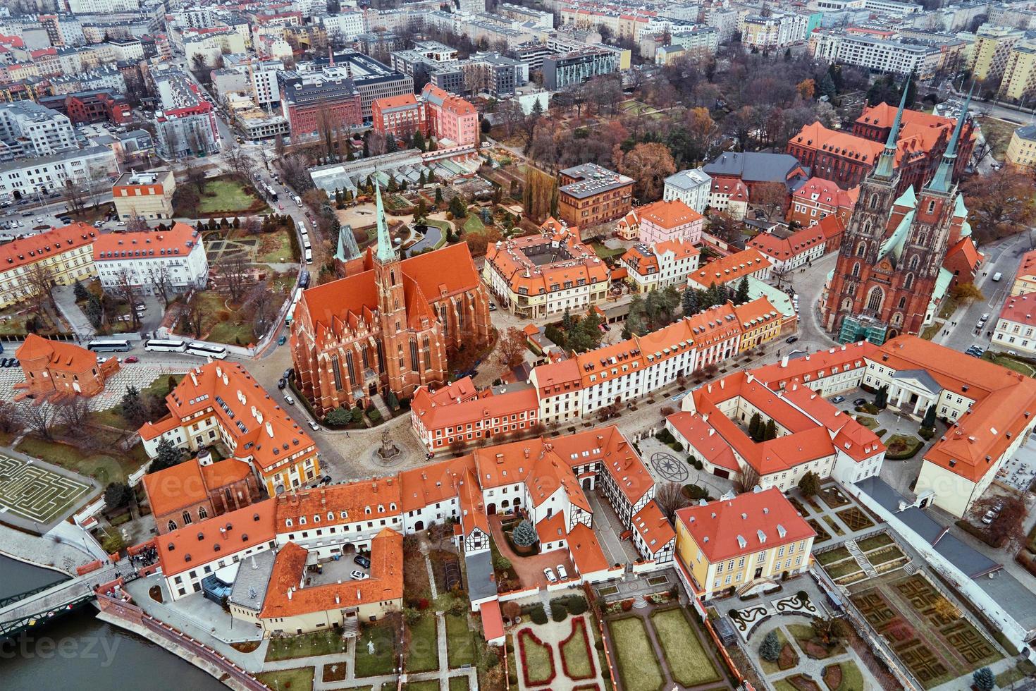 Cityscape of Wroclaw panorama in Poland, aerial view photo