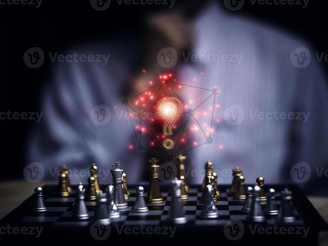Businessman playing chess think problem solving. business competition planning teamwork,International chess, ideas and competition and strategy, business success concept,strategic concept. photo