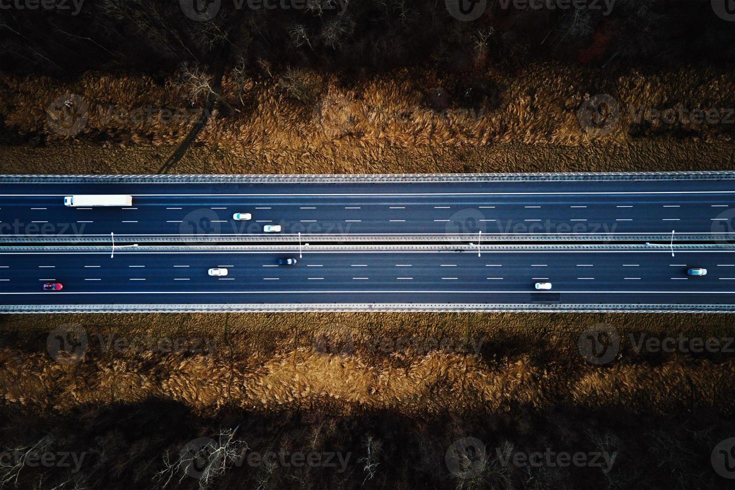 Aerial view of highway with moving cars photo
