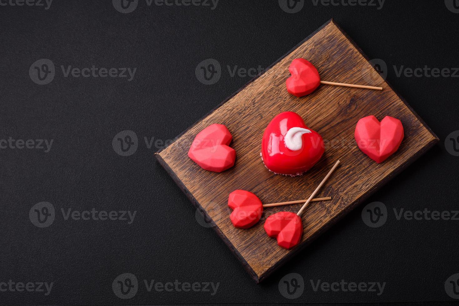 Beautiful tasty cake red color cheesecake in the shape of a heart photo