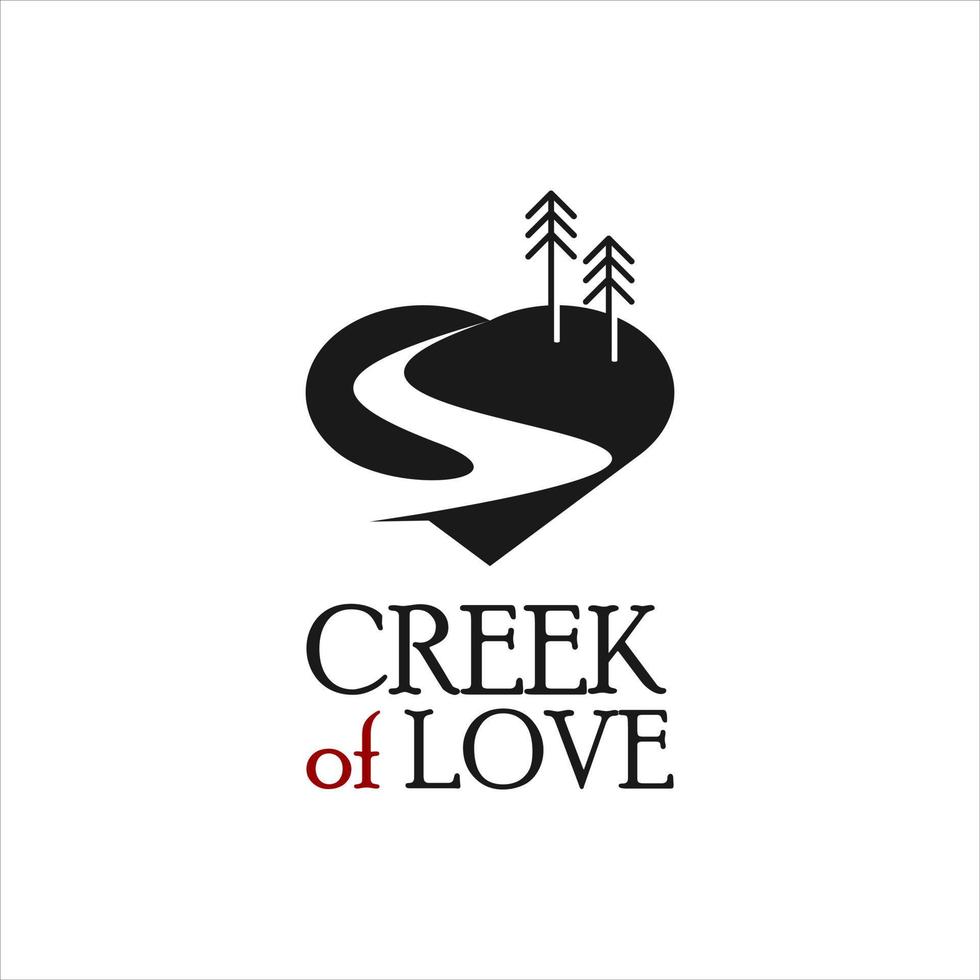 Simple Creek Logo Template with River and Pine Tree vector