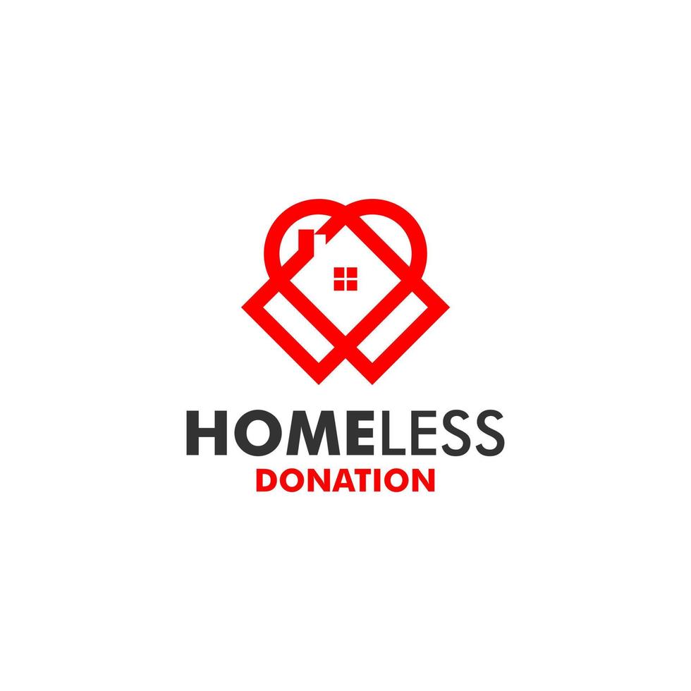 Simple red line charity and donation for homeless logo design vector