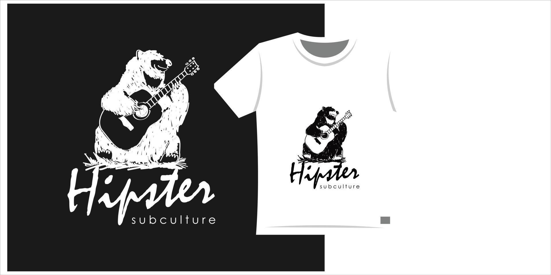 Forest Bear play a guitar print design idea vector