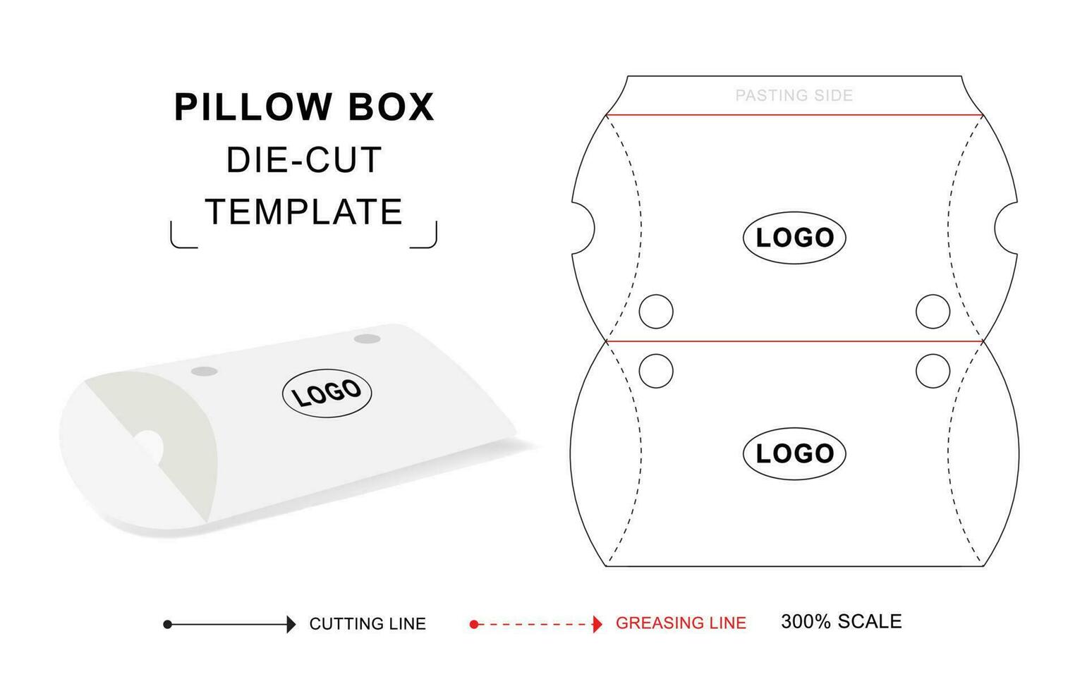 Pillow box die cut template vector