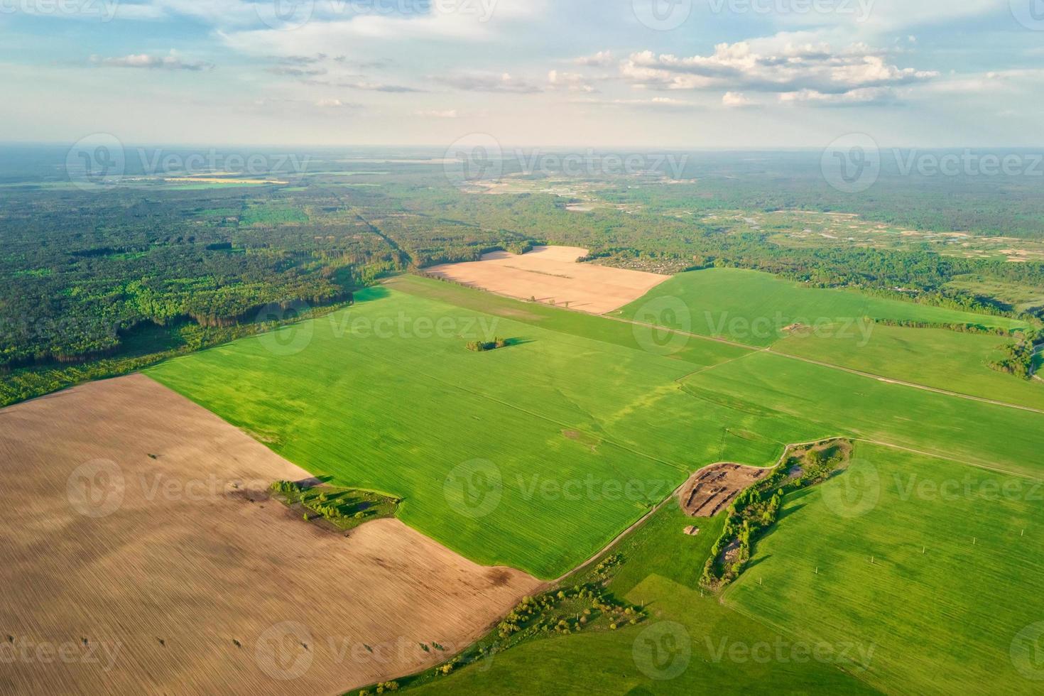 vista aérea de campos agrícolas y verdes en el campo foto