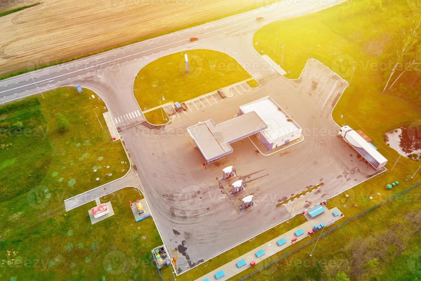 Aerial view of gas station photo