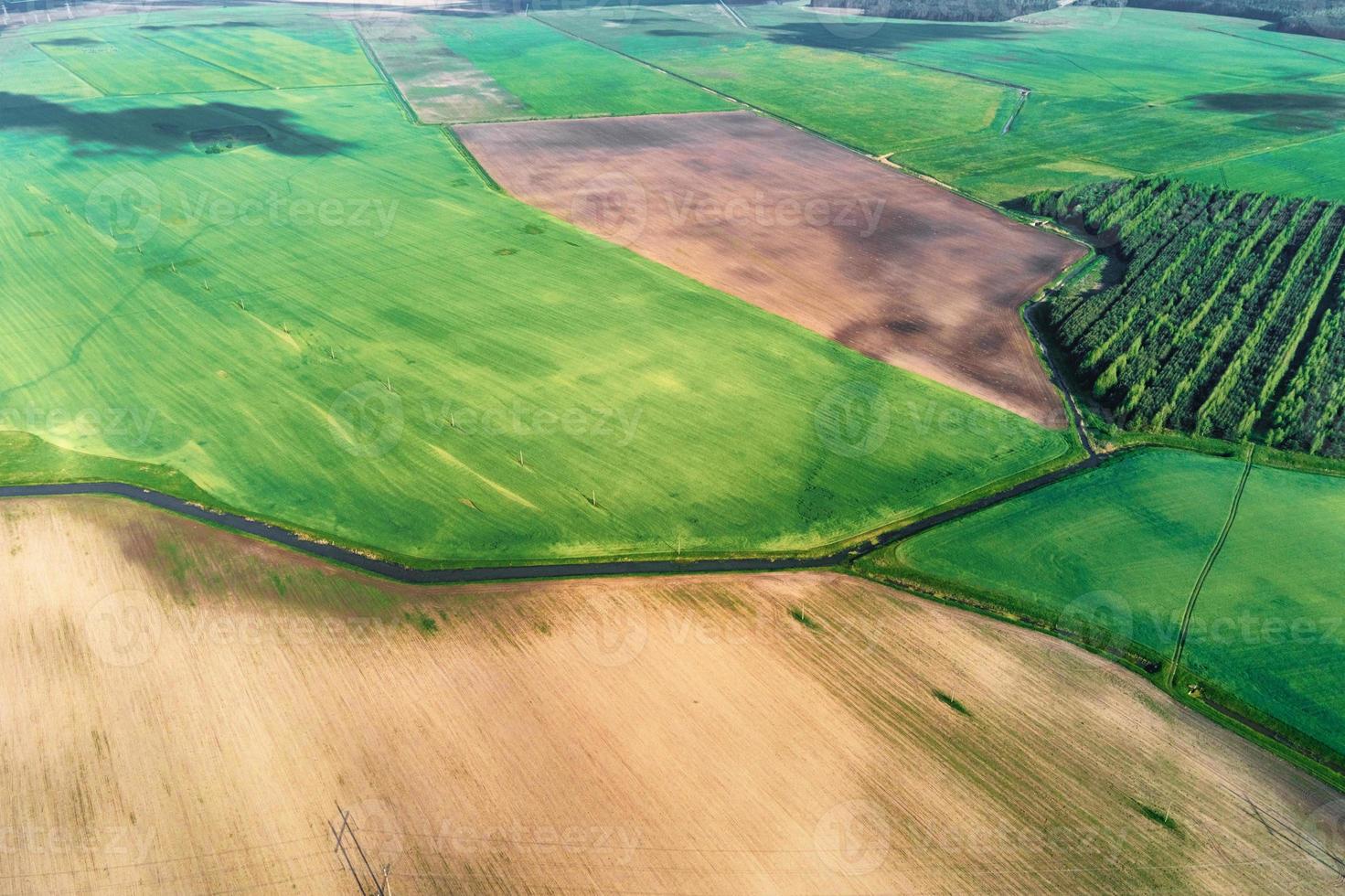 vista aérea de campos agrícolas y verdes en el campo foto