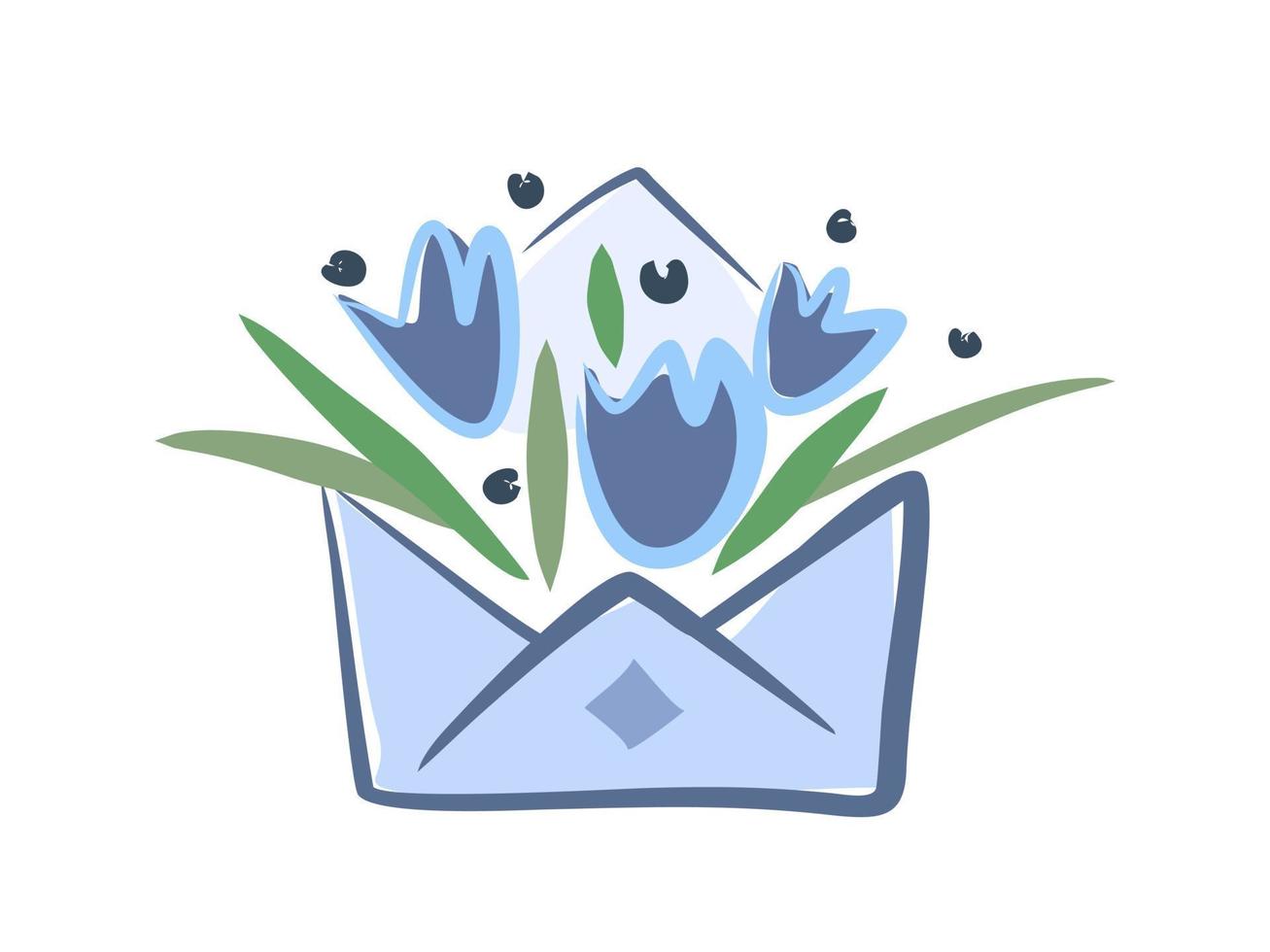 Envelope bouquet logo. Flowers gift icon. Spring design element. March vector color illustration.