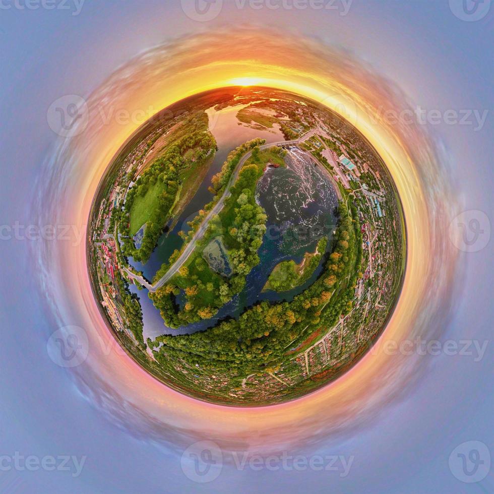 Spherical panorama of nature landscape. Little planet panorana photo