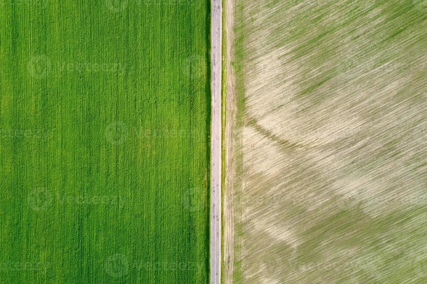 Aerial view of agricultural and green fields with texture in countryside photo