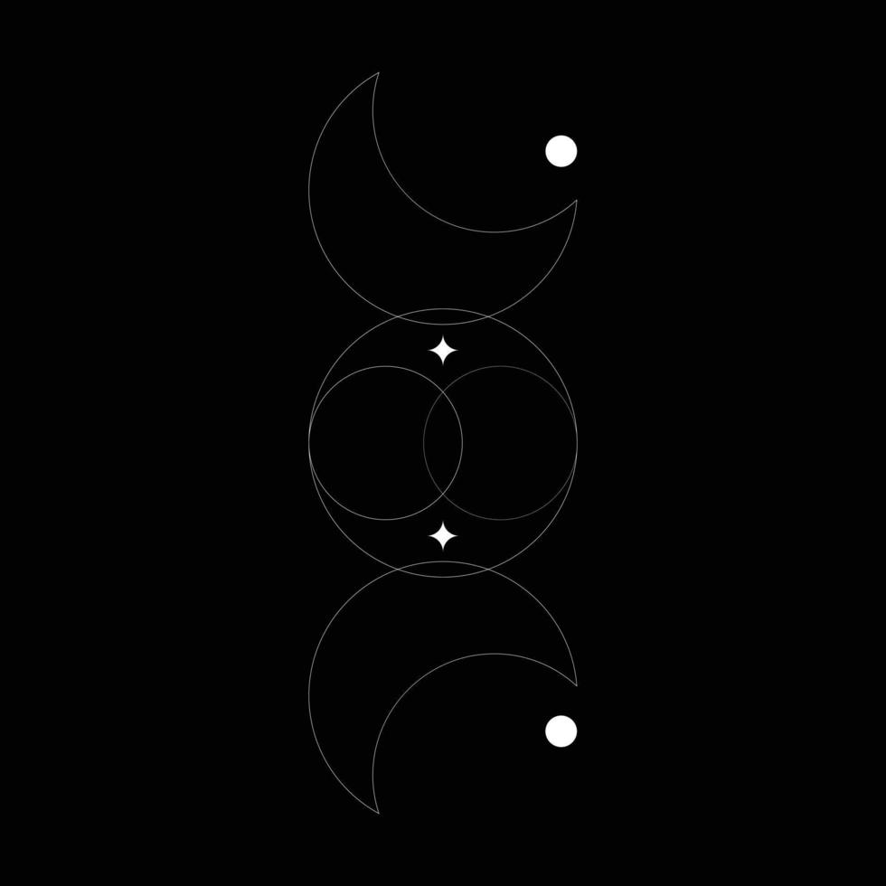 eps10 arte de línea abstracta de vector blanco de luna con estrellas brillantes aisladas sobre fondo negro