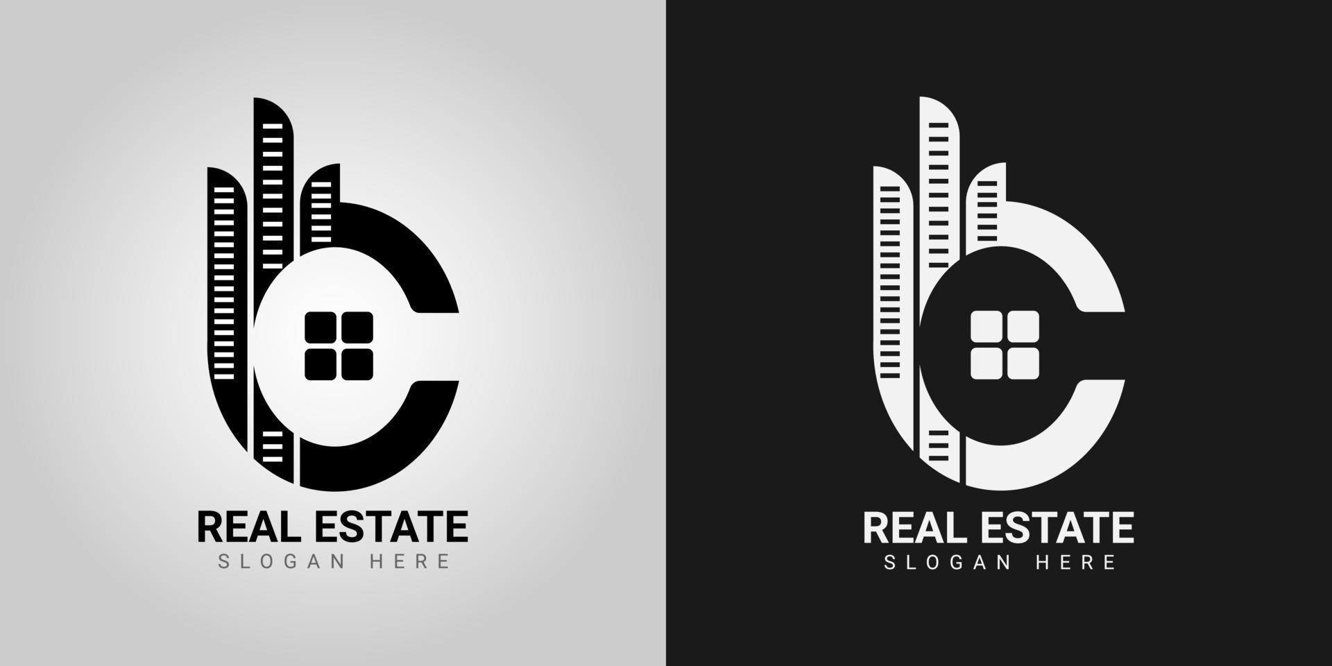 C letter real estate logo design on colorful background vector