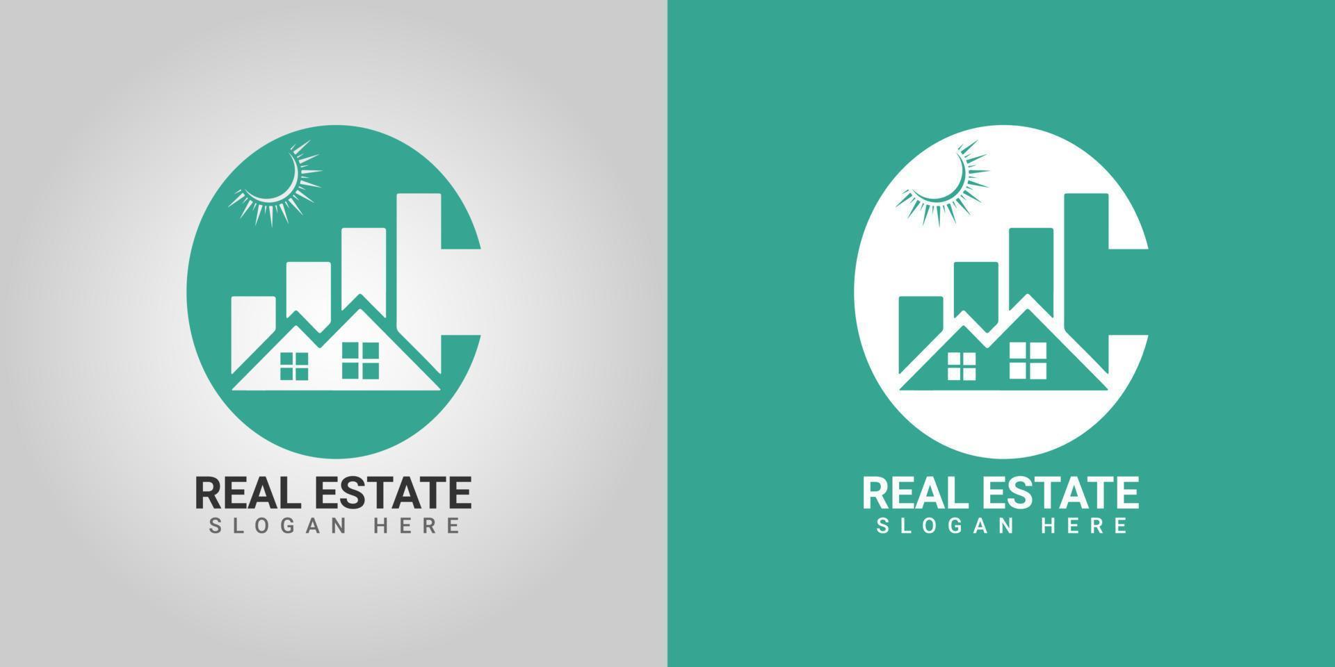 diseño de logotipo de bienes raíces con letra c en colores de fondo vector