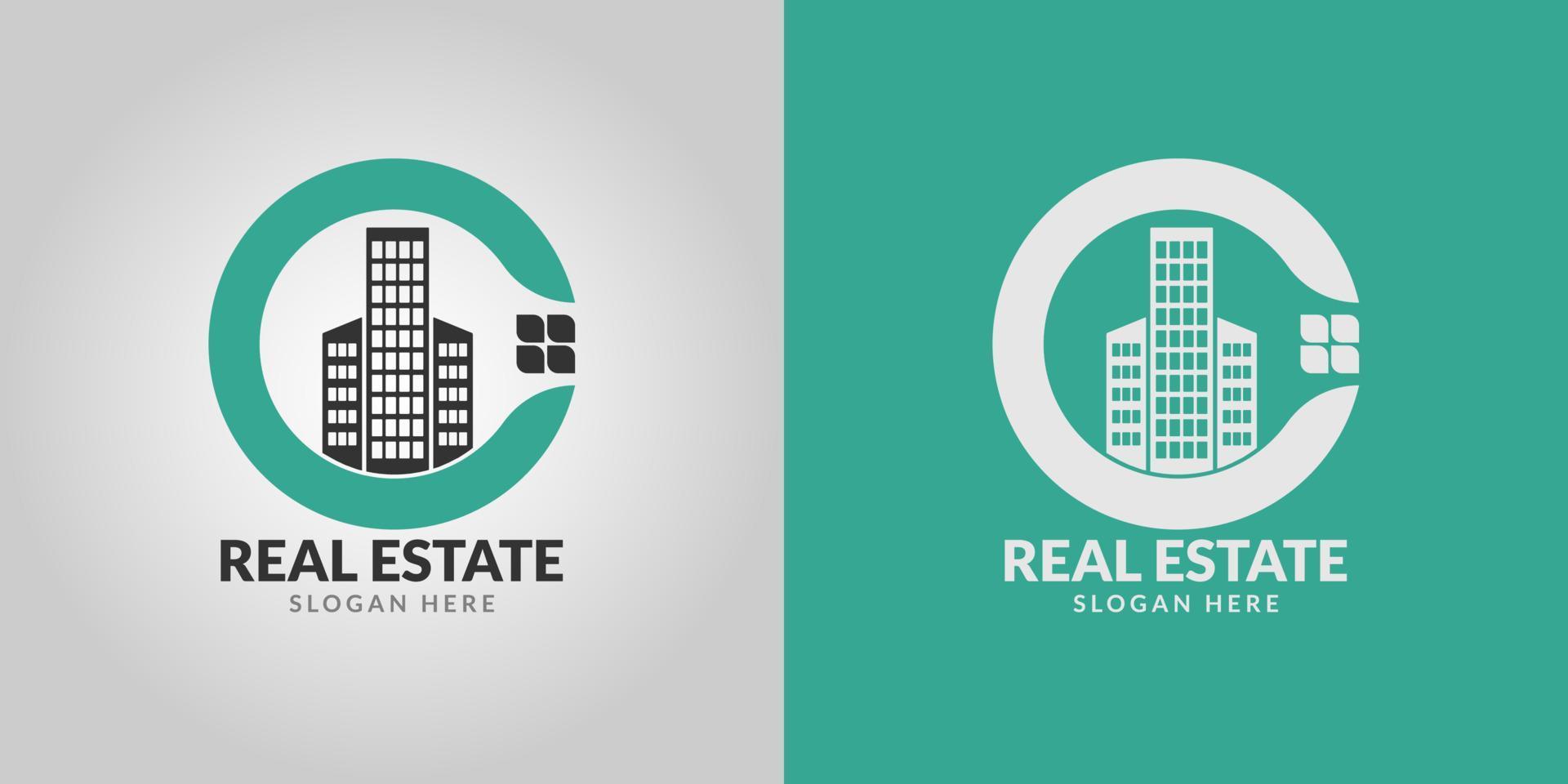 C letter real estate logo design on colorful background vector