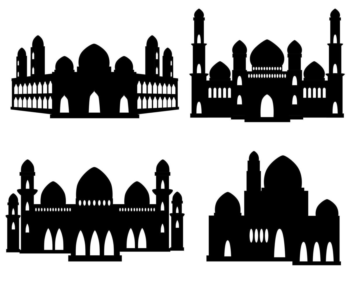 set of black mosque silhouette for islamic decoration vector