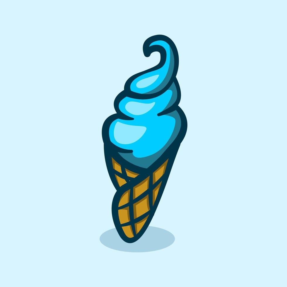 blue ice cream cone cartoon illustration concept vector