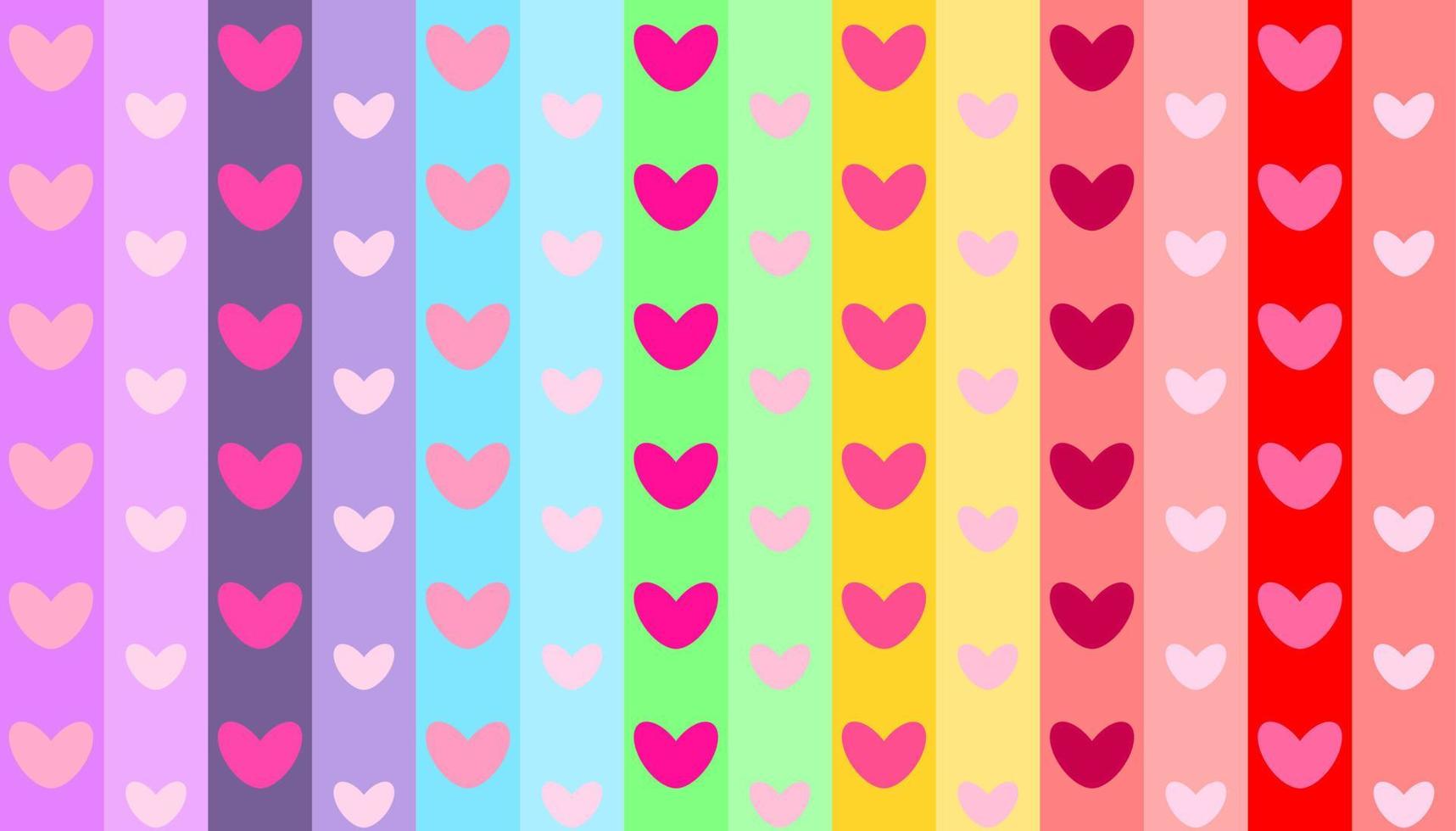 Sweet hearts in rainbow color of vertical box stripes. Abstract seamless rectangle box pattern. Valentine, girl, wedding, love, matter, alternative, lgbtq, wrapping paper concepts. vector