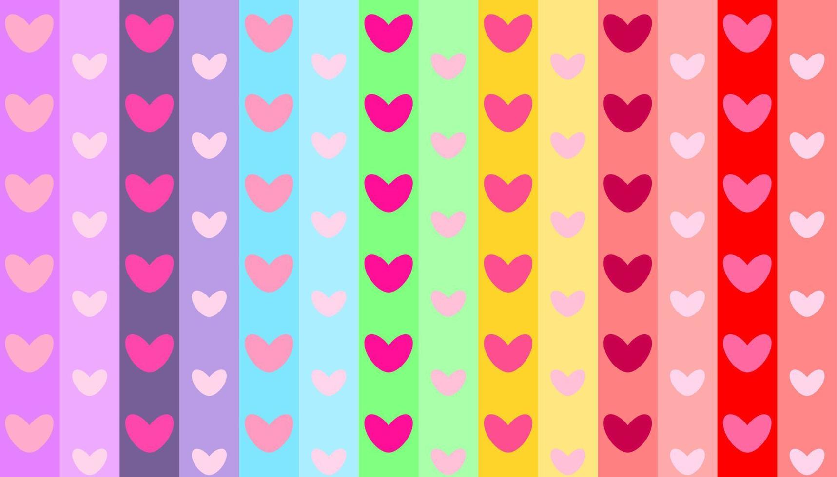 Sweet hearts in rainbow color of vertical box stripes. Abstract seamless rectangle box pattern. Valentine, girl, wedding, love, matter, alternative, lgbtq, wrapping paper concepts. vector