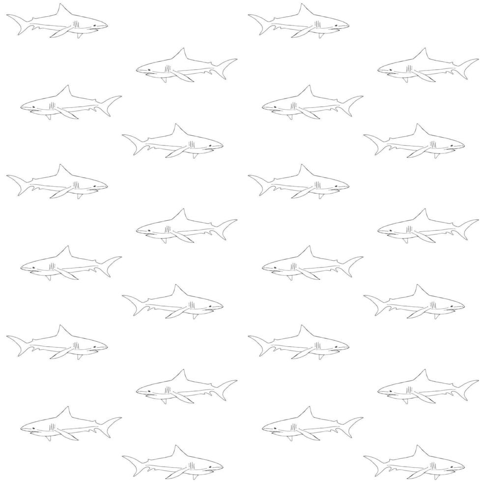 Vector seamless pattern of hand drawn shark