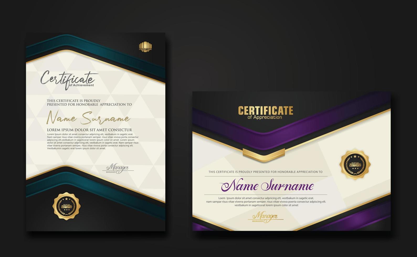 New design two set luxury certificate template with shadow effect on overlap layers and cream color on pattern background vector