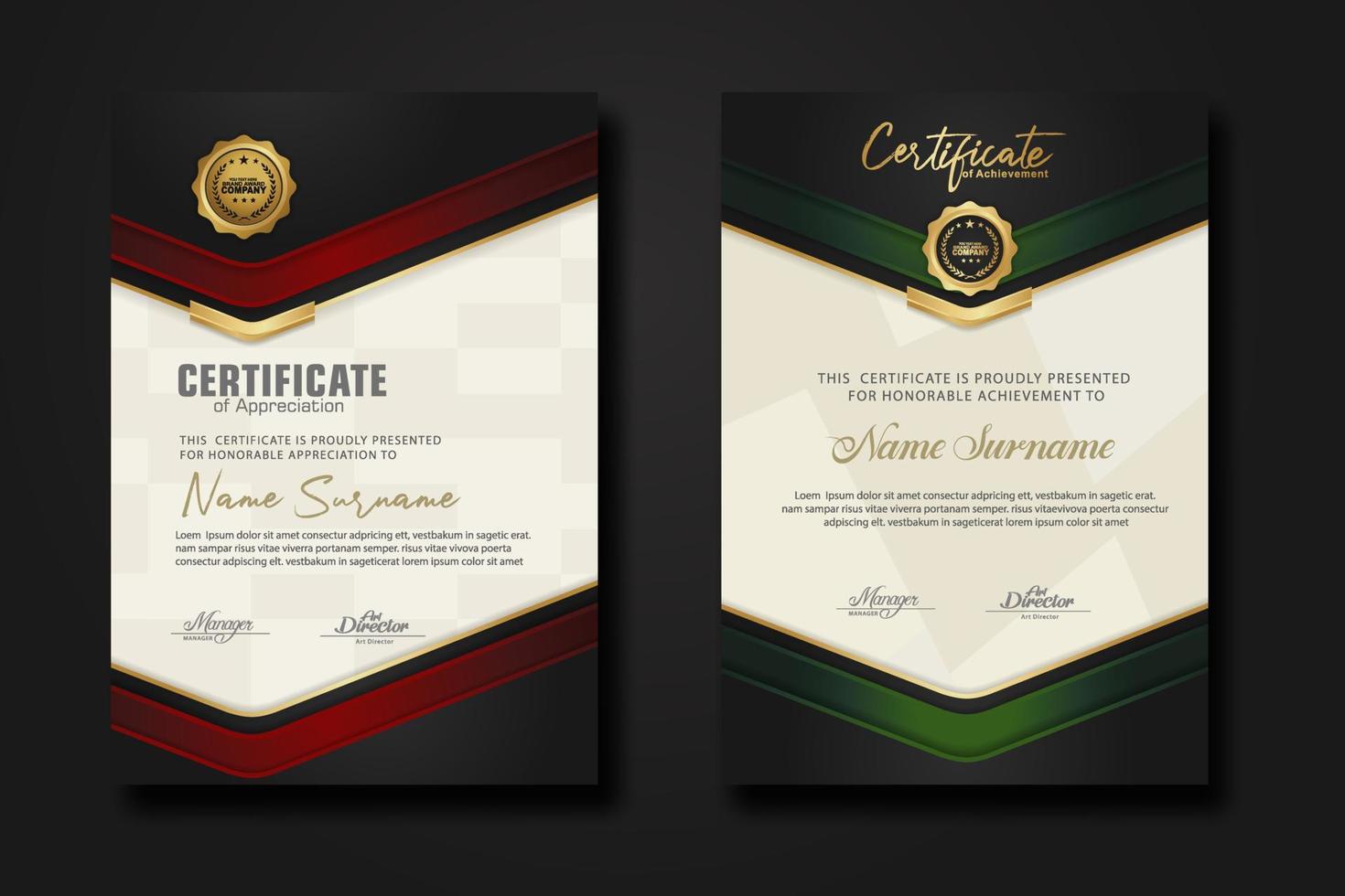 New design two set  luxury certificate  template with shadow effect on overlap layers and cream color on  pattern background vector