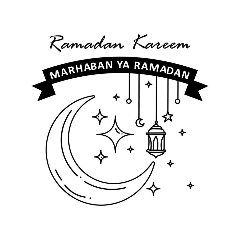 flat ramadan kareem with doodle illustration vector