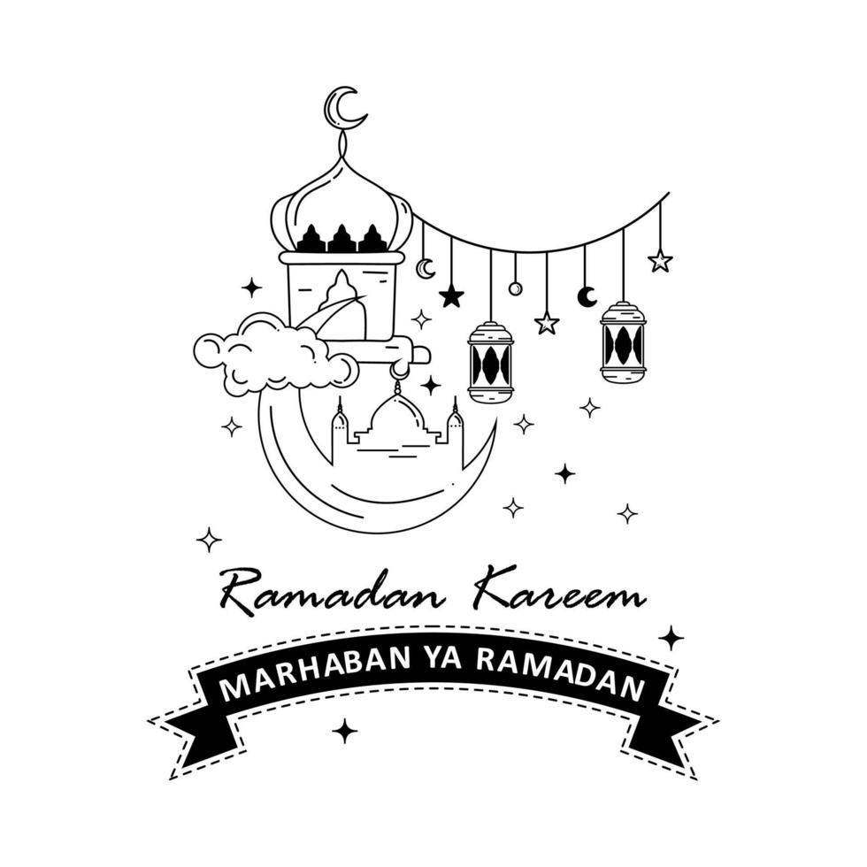 ramadan kareem plano con ilustración de garabato vector