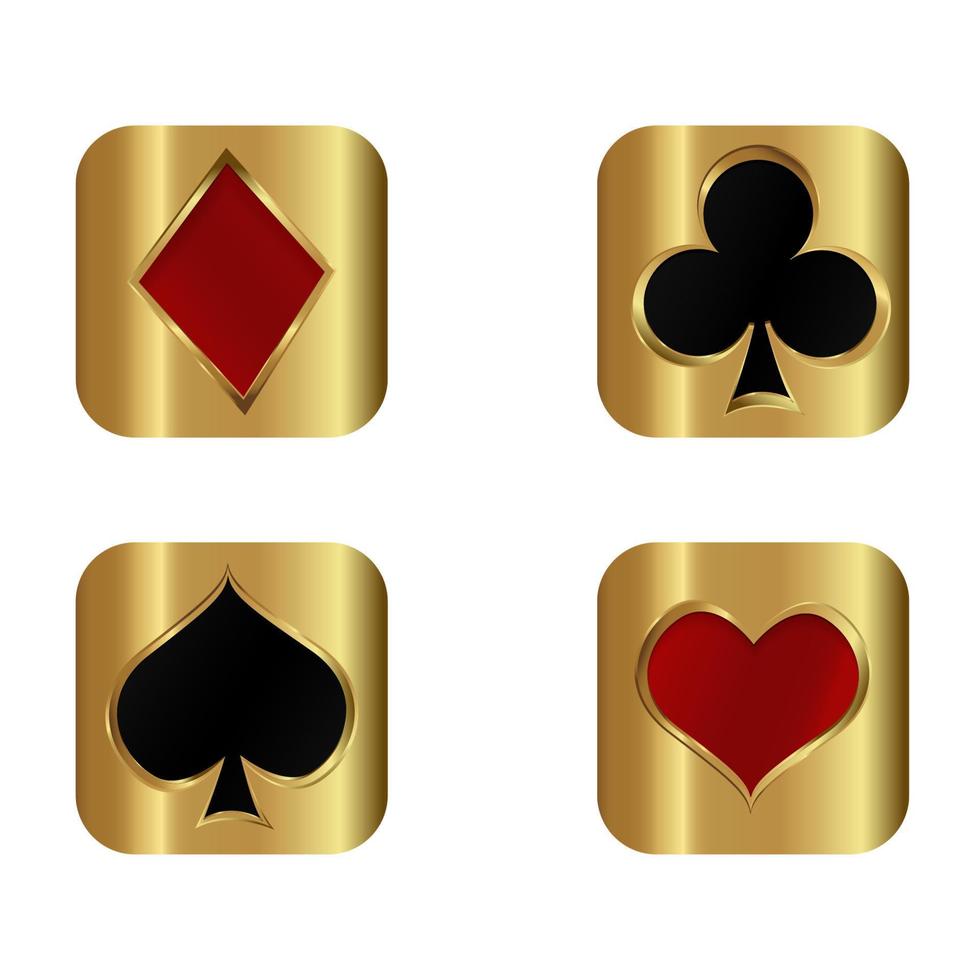 Golden suits of playing cards and a golden plate on a transparent background. vector