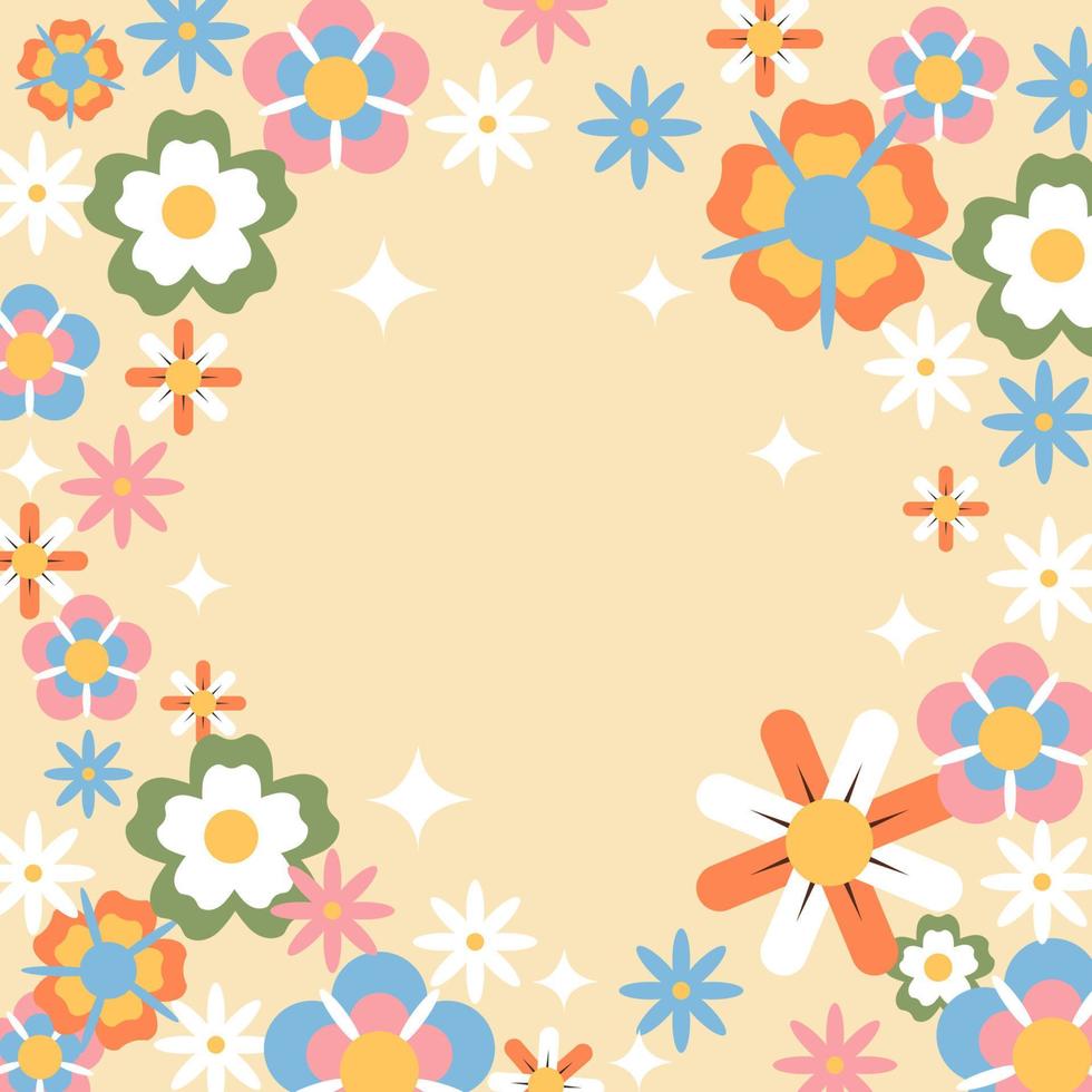 Floral frame card template. Flowers on a beige background. vector