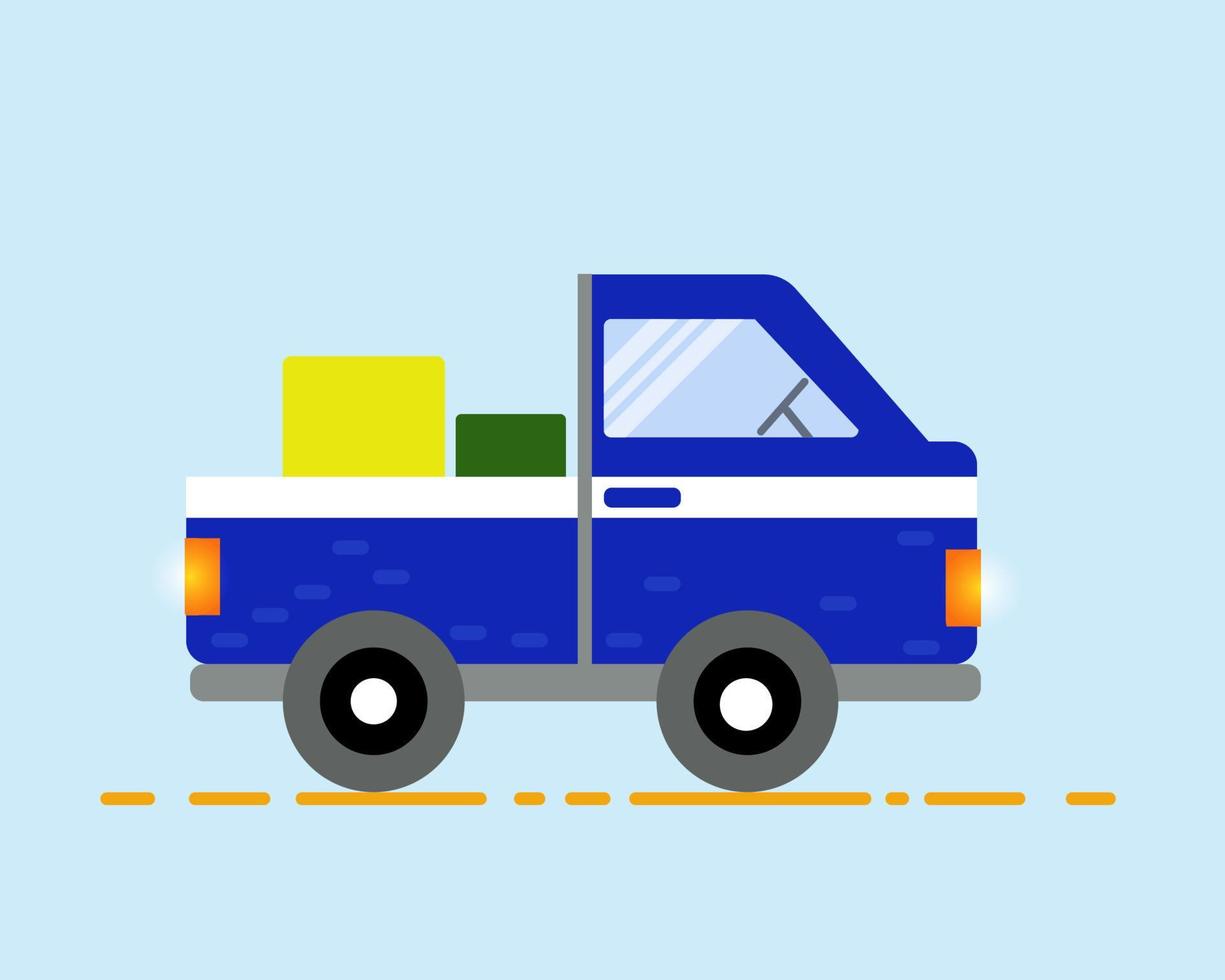 Blue truck vehicle in cartoon flat style vector illustration