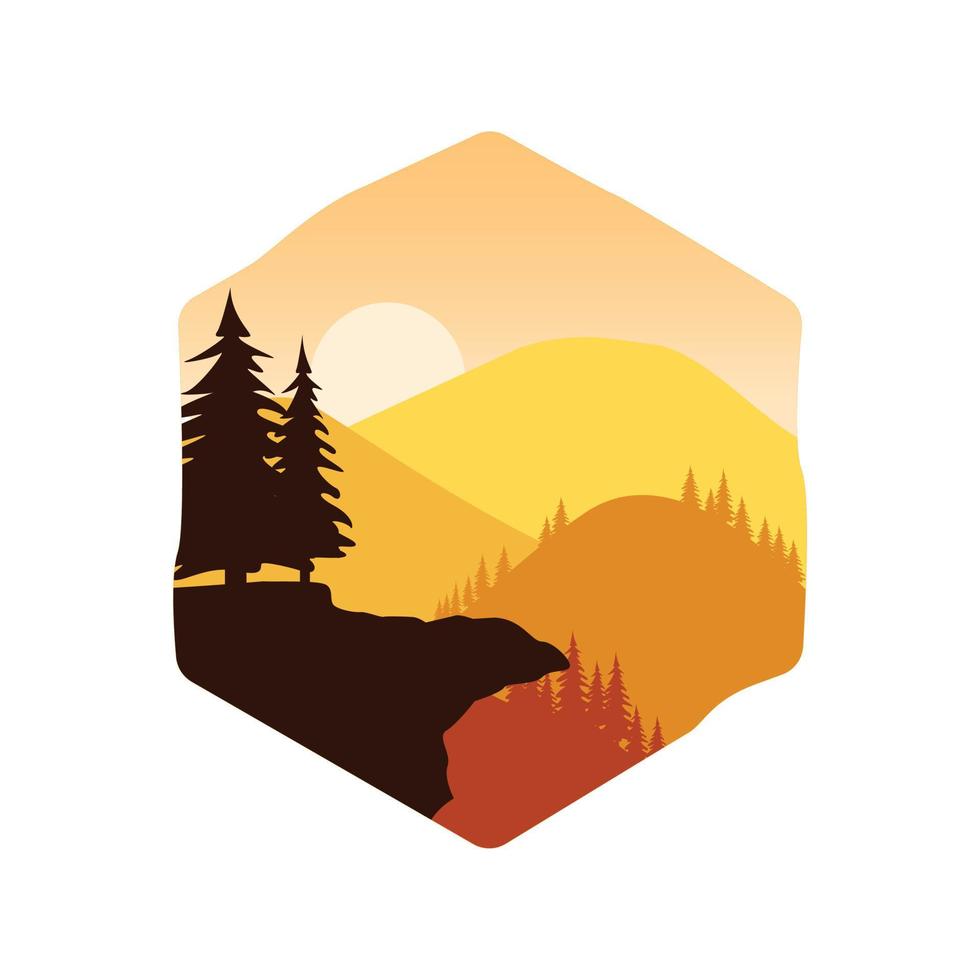 Beautiful flat design landscapes with mountains, hills and forest. Natural theme vector