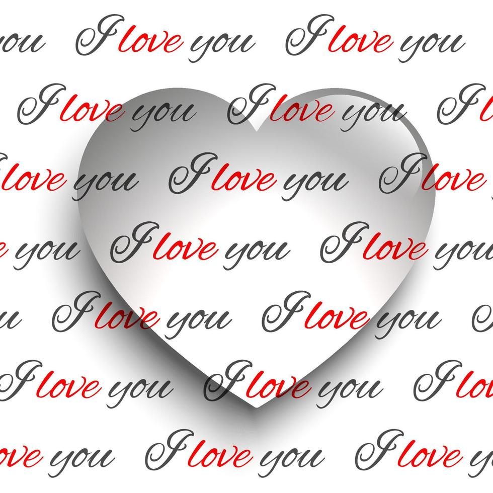 Transparent heart drop on the white background with the text I love you text. Valentine's day banner or poster. Graphic design. Vector illustration.