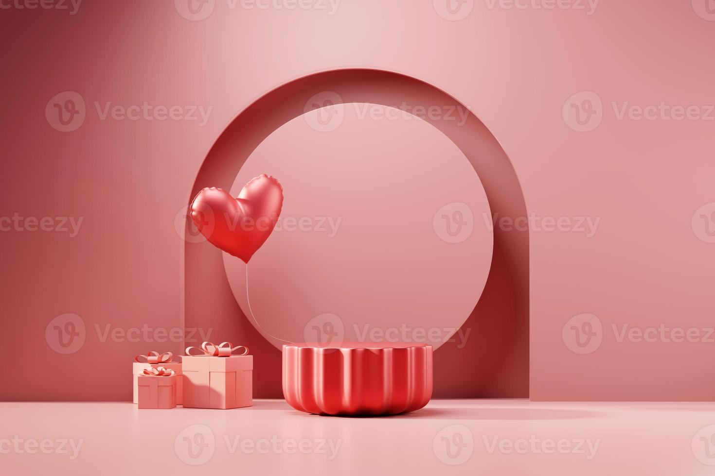 Valentine's day stage podium mock up with heart product display showcase 3d rendering photo