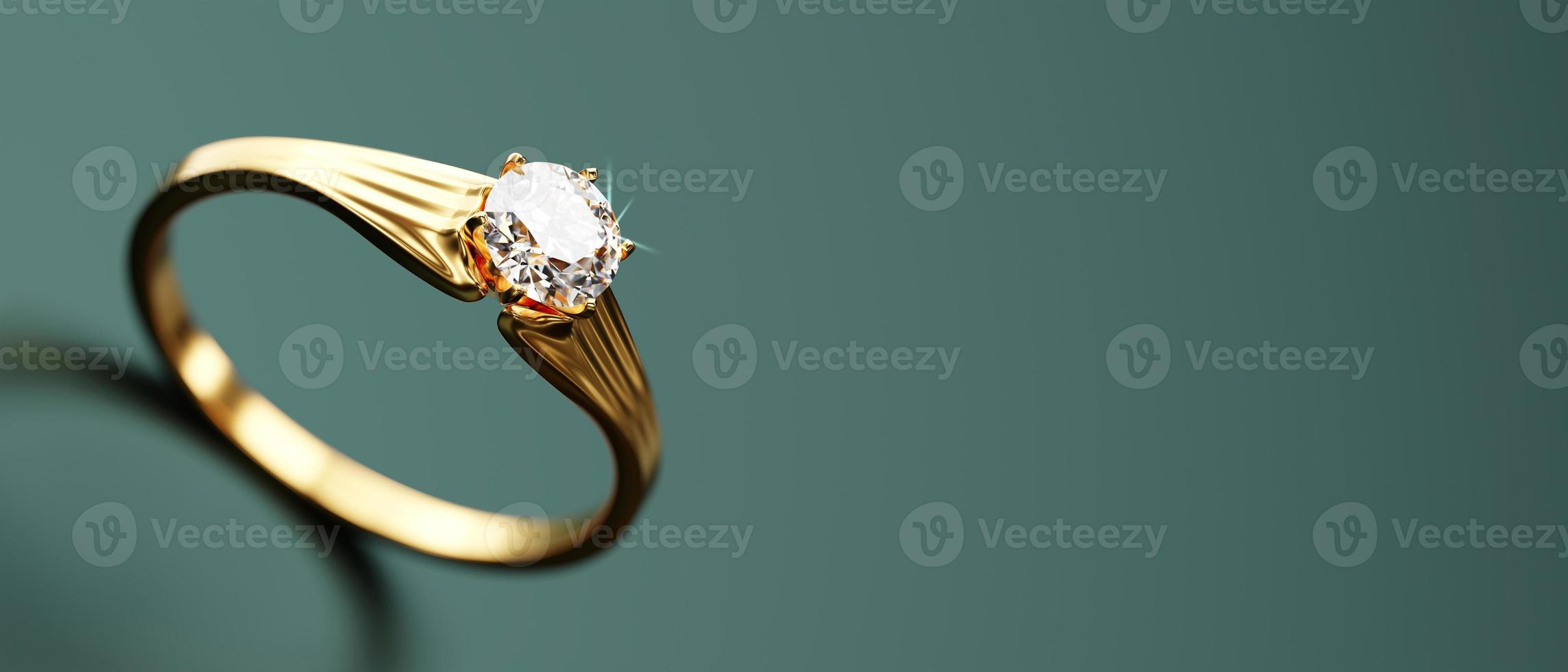 anillo de diamantes de oro macro enfoque suave representación 3d foto