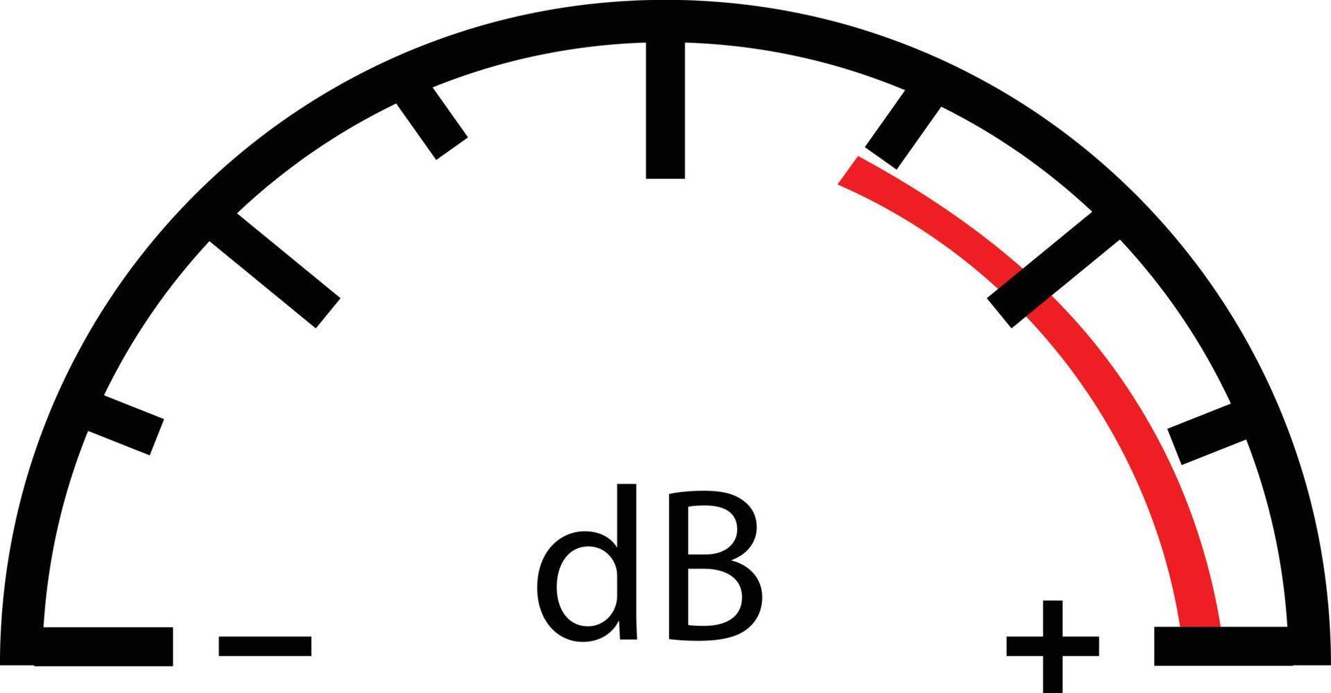 Decibel meter scale icon on white background. Gauge sound symbol. Sign